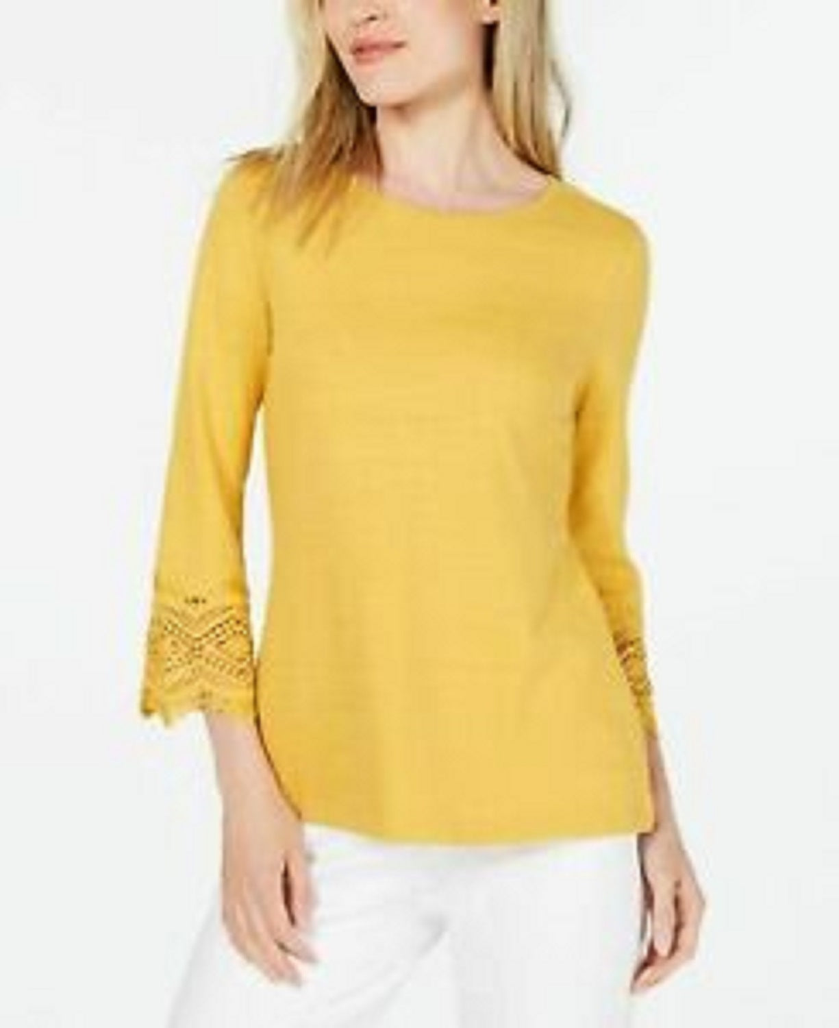 Charter Club Women's Cotton Lace Trim Top Gold Size Small