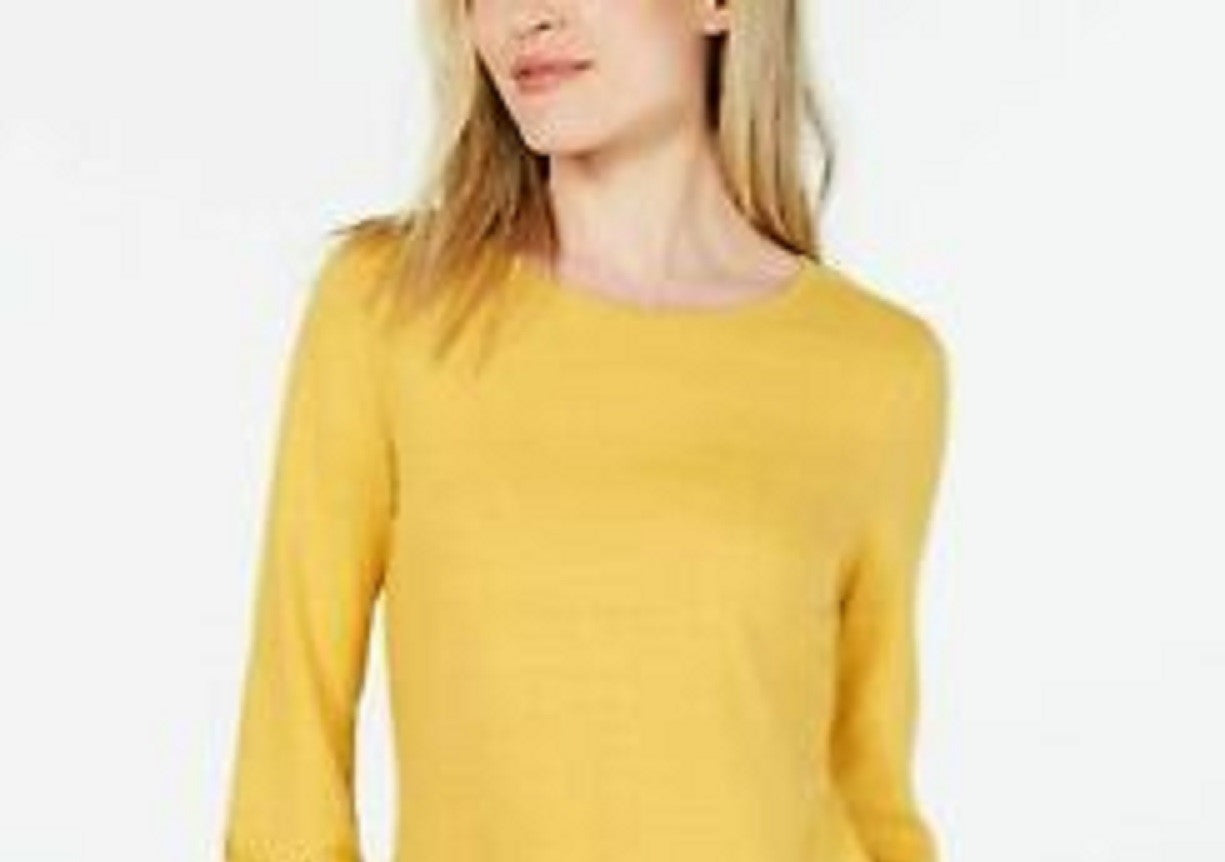 Charter Club Women's Cotton Lace Trim Top Gold Size Small
