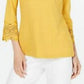 Charter Club Women's Cotton Lace Trim Top Gold Size Small