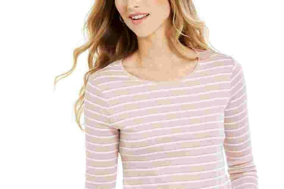 Charter Club Women's Metallic-Stripe Top Pink Size Small