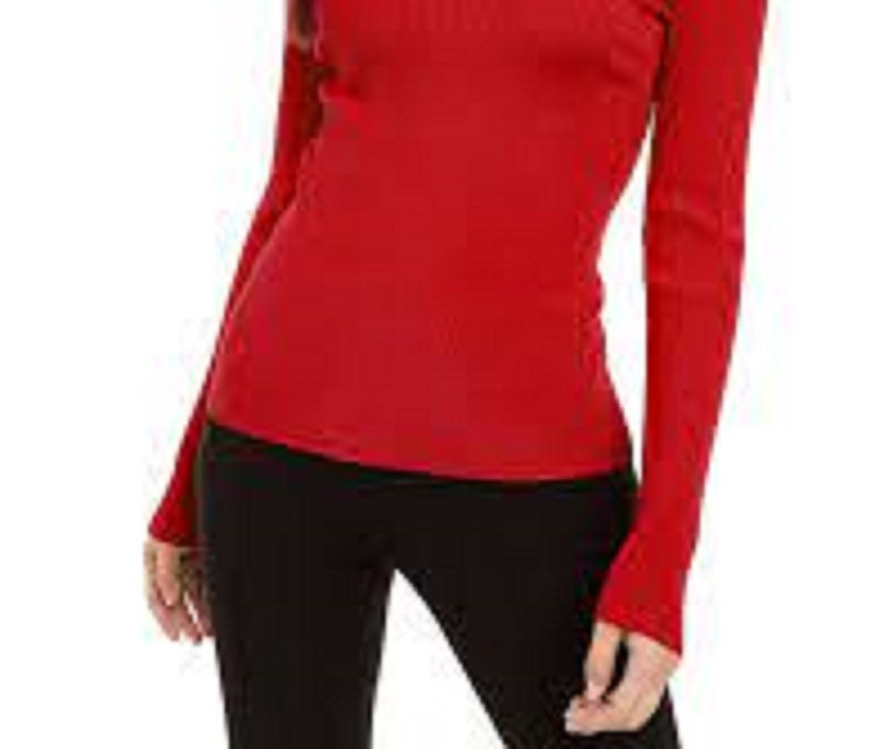 INC International Concepts Women's Embellished Ribbed-Knit Turtleneck Red Size Small