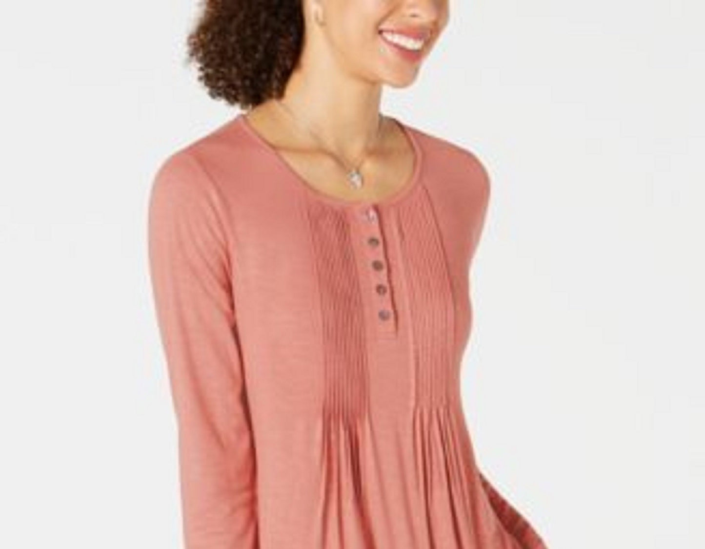 Style & Co Women's Long-Sleeve Pintuck Top Pink Size Medium