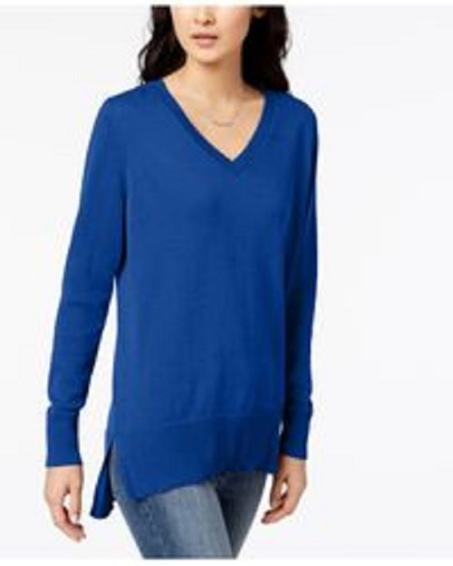 Maison Jules Women's Cotton V-Neck Tunic Sweater Blue Size X-Small