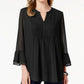 Charter Club Women's Double-Ruffle Textured Pintuck Top Black Size Small