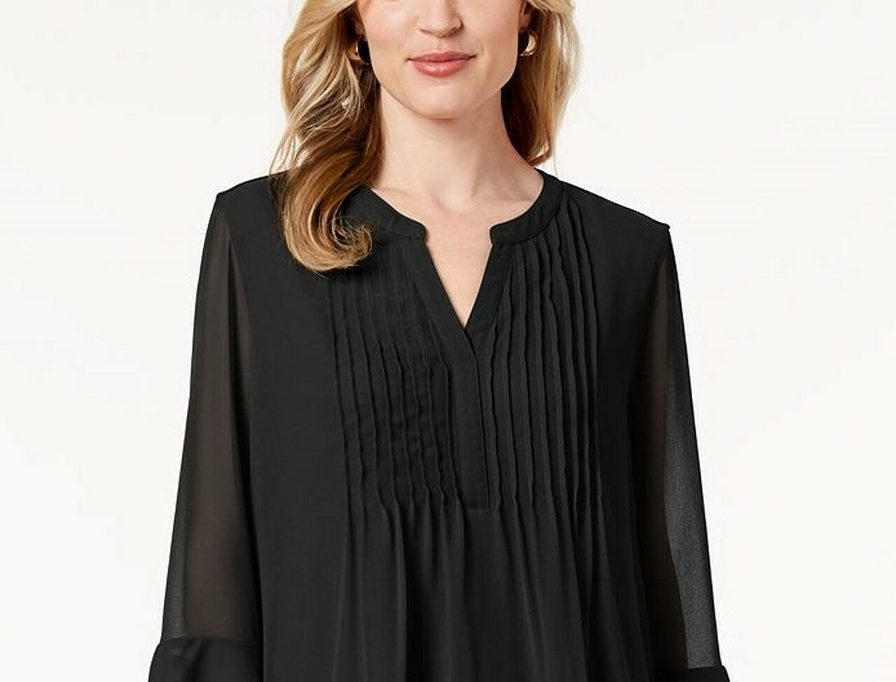 Charter Club Women's Double-Ruffle Textured Pintuck Top Black Size Small
