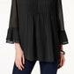 Charter Club Women's Double-Ruffle Textured Pintuck Top Black Size Small