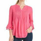 Charter Club Women's Double-Ruffle Textured Pintuck Top Dark Pink Size Small