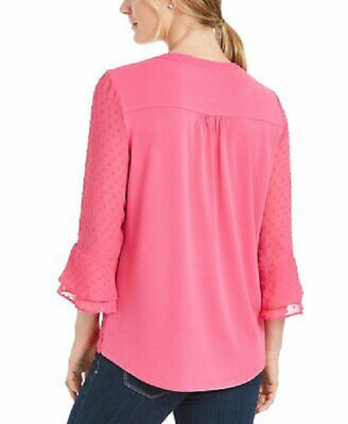 Charter Club Women's Double-Ruffle Textured Pintuck Top Dark Pink Size Small