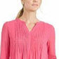 Charter Club Women's Double-Ruffle Textured Pintuck Top Dark Pink Size Small