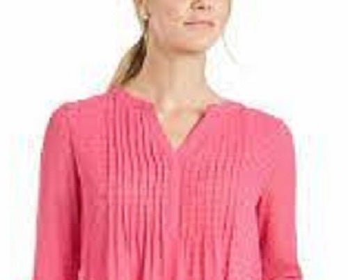 Charter Club Women's Double-Ruffle Textured Pintuck Top Dark Pink Size Small