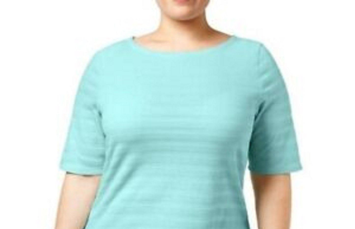 Charter Club Women's Cotton Texture-Striped Elbow-Sleeve Top Turq/Aqua Size Large