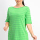 Charter Club Women's Cotton Texture-Striped Elbow-Sleeve Top Bright Green Size X-Small