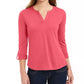 Charter Club Women's Supima Cotton Split Neck Top Pink Size Medium