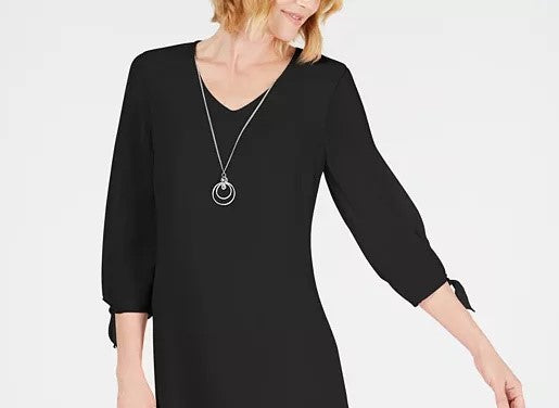 JM Collection Women's Petite Tie-Sleeve Necklace Dress Black Size Petite