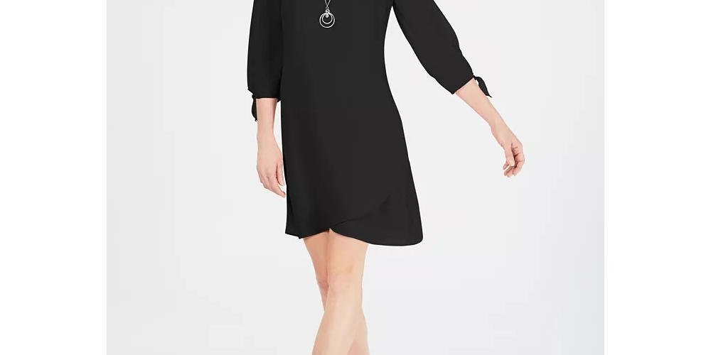JM Collection Women's Petite Tie-Sleeve Necklace Dress Black Size Petite