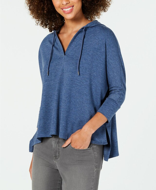 Style & Co Women's Hoodie 3/4 Sleeve Top Blue Size X-Large