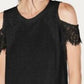 INC International Concepts Women's Lace Linen-Blend Cold-Shoulder Top Black Size Small