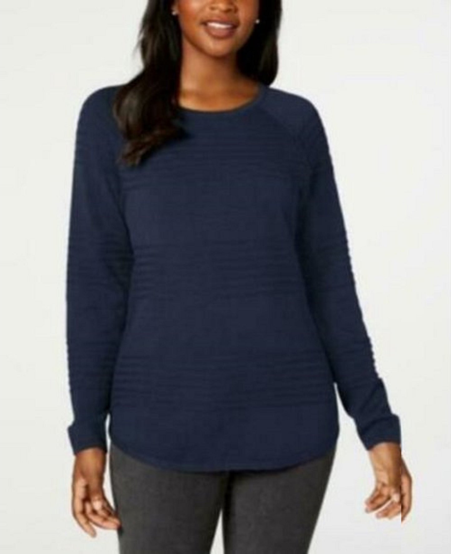 Karen Scott Women's Ribbed Cotton Pullover Sweater Navy Size Extra Small