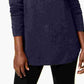 Karen Scott Women's Textured Speckle Long Sleeve Jewel Neck Sweater Navy Size Petite Small