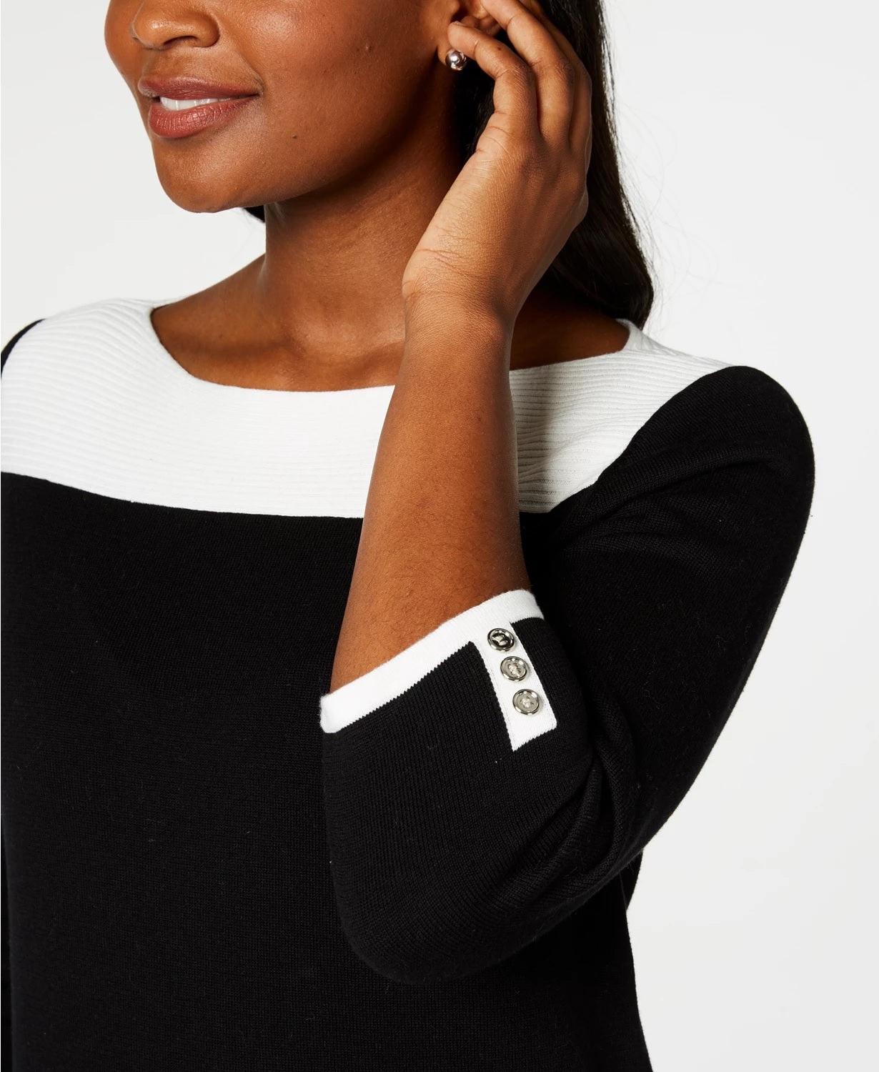 Karen Scott Women's Cotton Colorblocked Sweater Black Size Medium