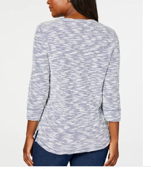 Karen Scott Women's Space Dye 3/4 Sleeve Top Grey Size Petite Medium