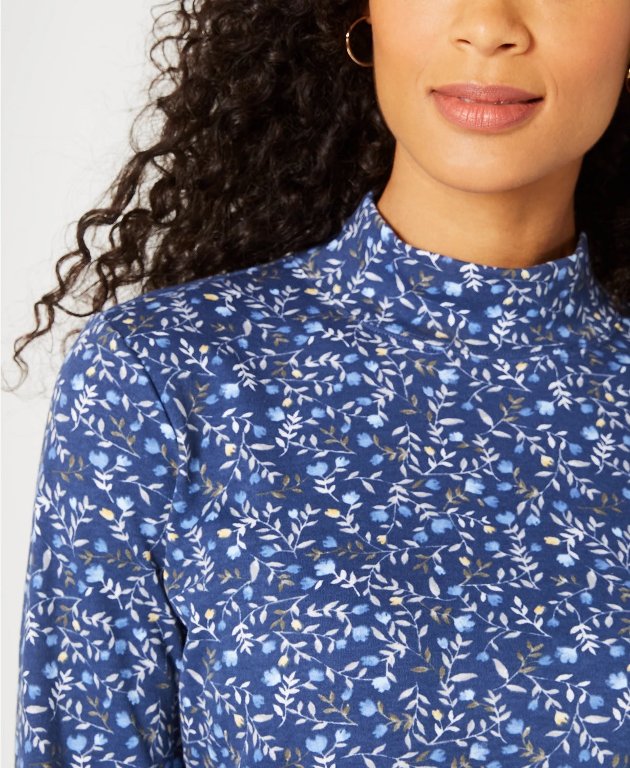 Karen Scott Women's Printed Mock-Neck Top  Navy Size Large