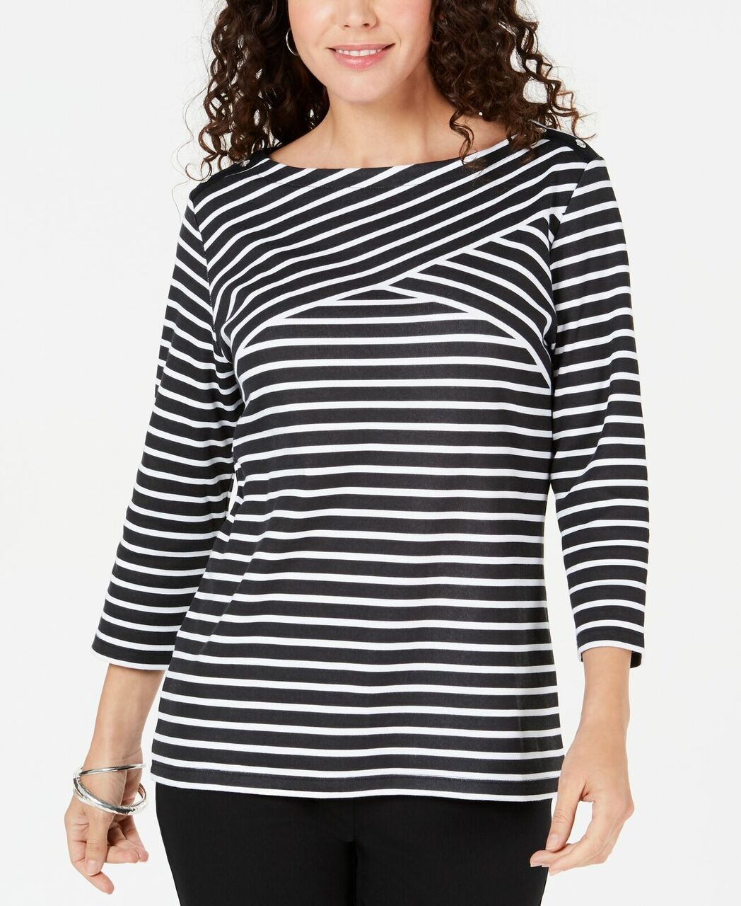 Karen Scott Women's Striped Crossover Top Purple Size Large