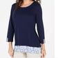 Karen Scott Women's Printed Hem 3/4 Sleeve Top Navy Size Medium