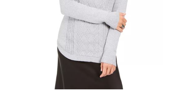 Charter Club Women's Metallic Crewneck Cable Knit Sweater White Size X-Large