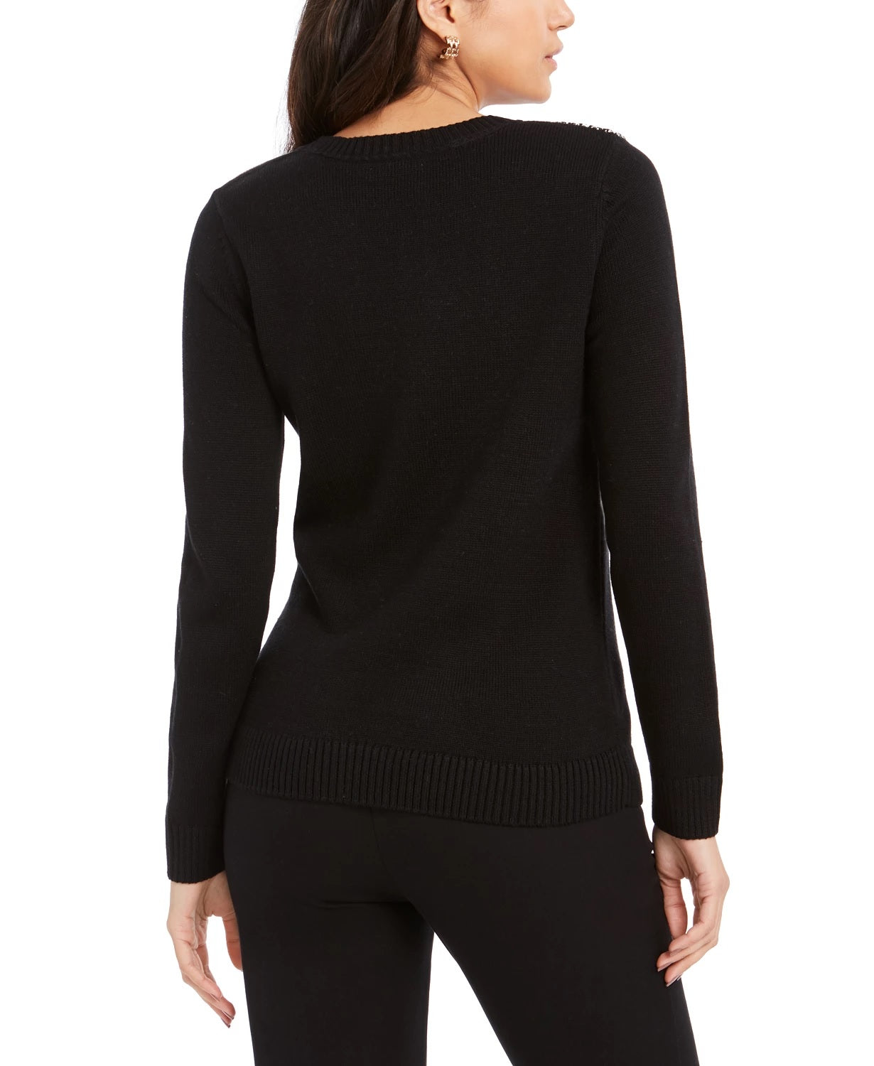 Charter Club Women's Patchwork Crewneck Sweater Black Size Large