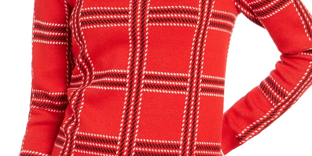 Charter Club Women's Printed Crewneck Sweater Red Size Large