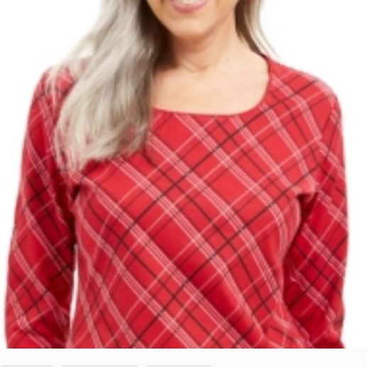 Karen Scott Women's Holly Plaid Embellished Top Red Size Large