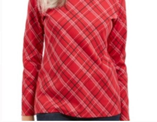 Karen Scott Women's Holly Plaid Embellished Top Red Size Large