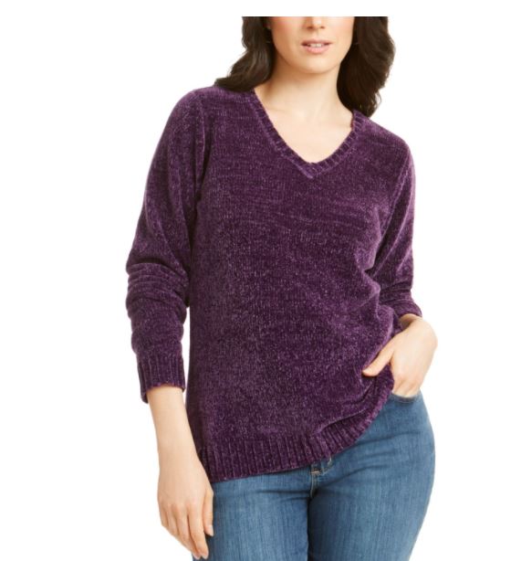 Karen Scott Women's Cotton V Neck Sweater Purple Size Small