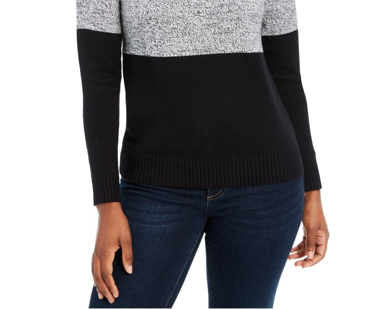 Karen Scott Women's Colorblocked Cotton Turtleneck Sweater Charcoal Size Extra Large