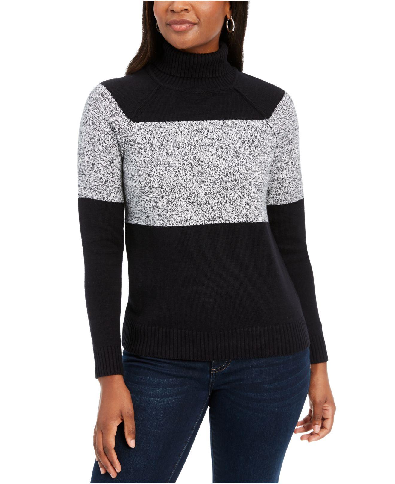 Karen Scott Women's Colorblocked Cotton Turtleneck Sweater Charcoal Size XX Large