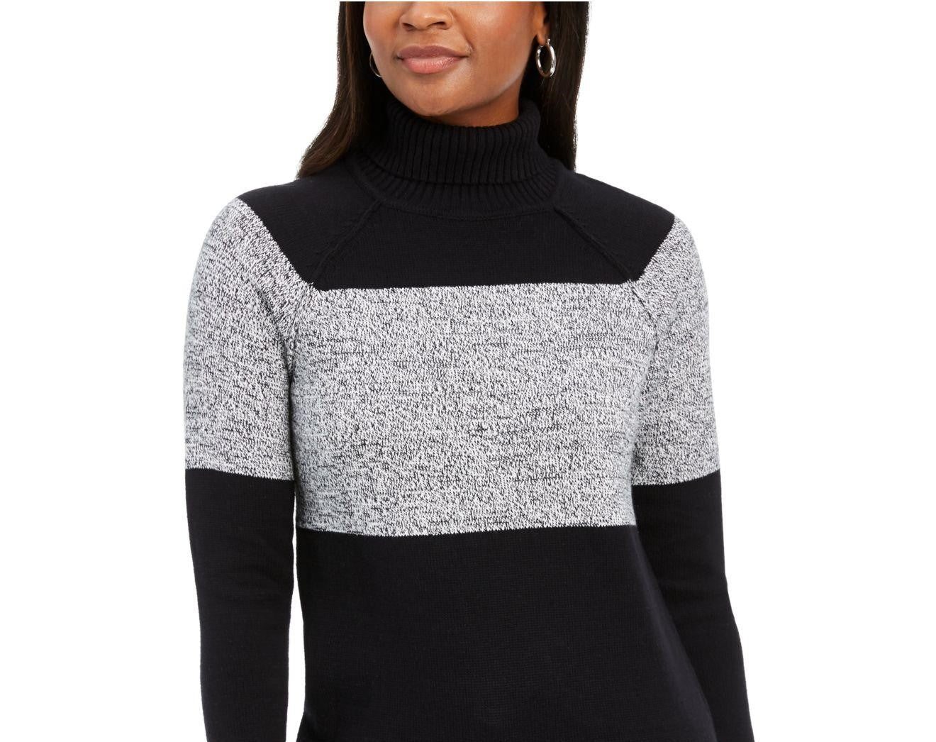 Karen Scott Women's Colorblocked Cotton Turtleneck Sweater Charcoal Size XX Large