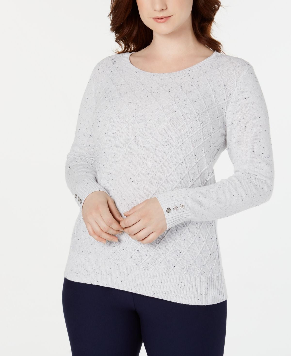 Karen Scott Women's Cable-Knit Sweater White Size XX-Large