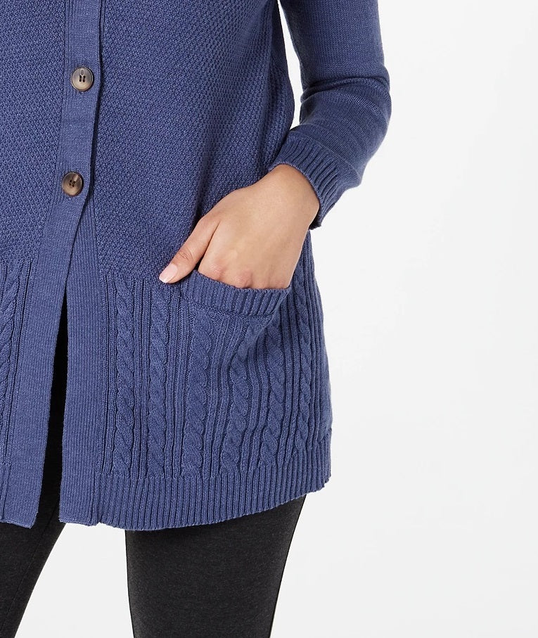Karen Scott Women's Mixed-Stitch Button-Front Cardigan Navy Size Large