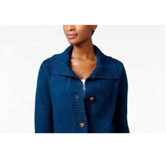 Karen Scott Women's Button Front Shawl Collar Cardigan Blue Size Large