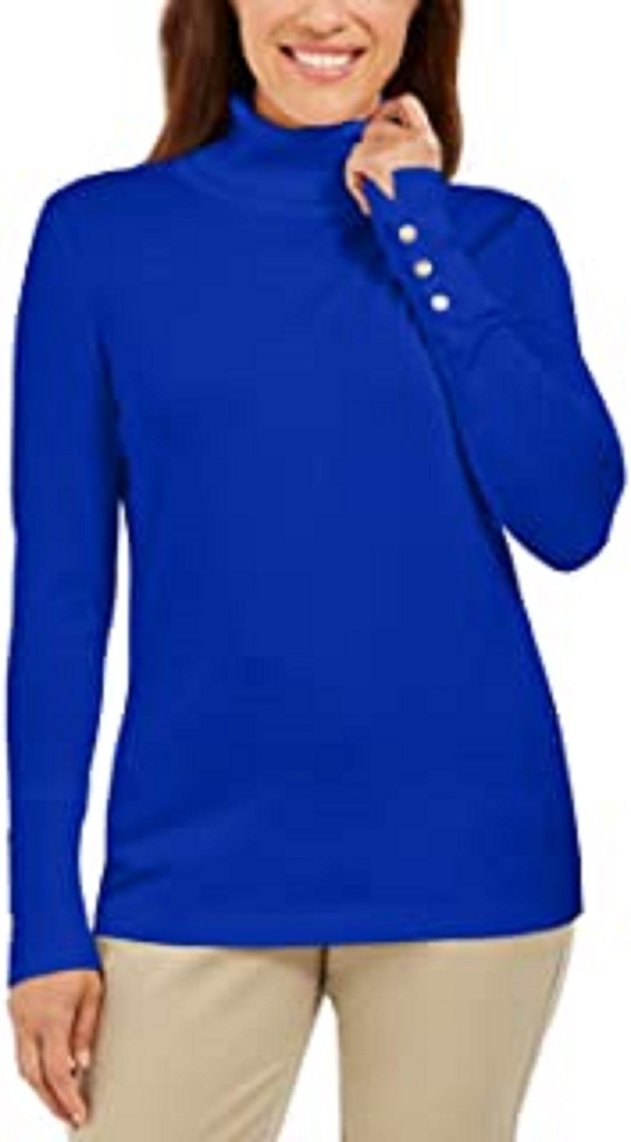 JM Women's Collection Stud-Sleeve Pullover Turtleneck Sweater Blue Size XX Large