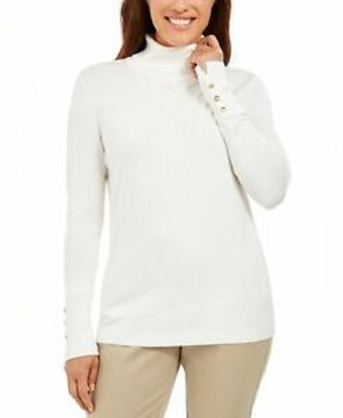JM Collection Women's Stud-Sleeve Pullover Turtleneck Sweater Natural Size X-Large