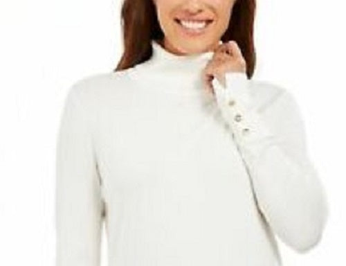 JM Collection Women's Stud-Sleeve Pullover Turtleneck Sweater Natural Size X-Large