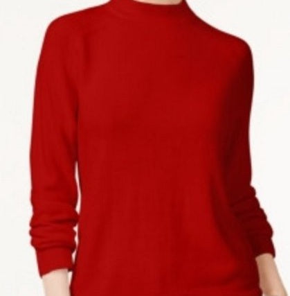 Karen Scott Women's Zip-Back Mock-Neck Sweater  Red Size X-Small