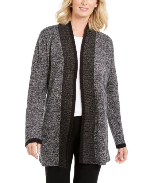 Karen Scott Women's Contrast Trim Open Front Cardigan Black Size X-Small