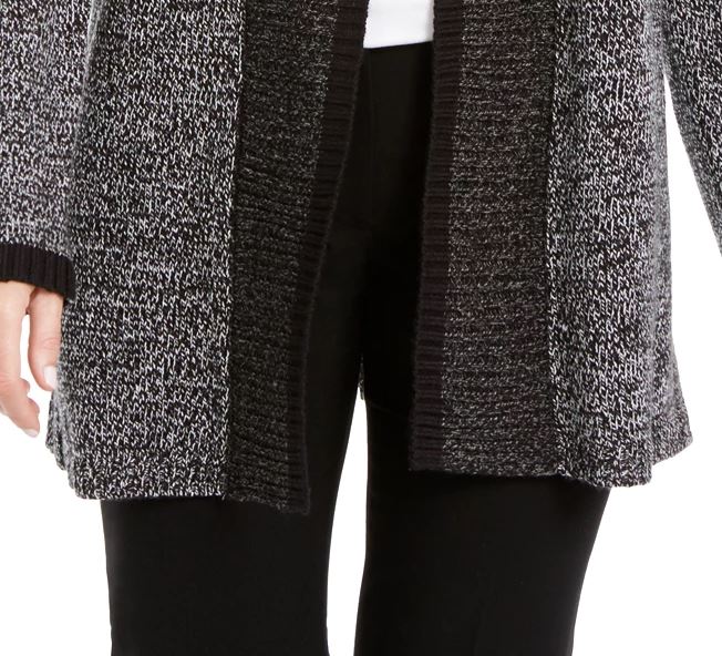Karen Scott Women's Contrast Trim Open Front Cardigan Black Size X-Small