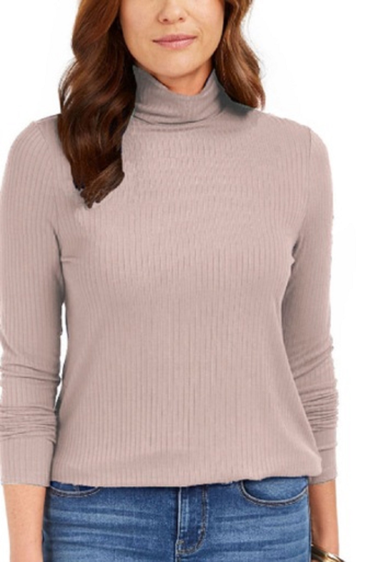 Charter Club Women's Heathered Ribbed Turtleneck Top Pink Size Large