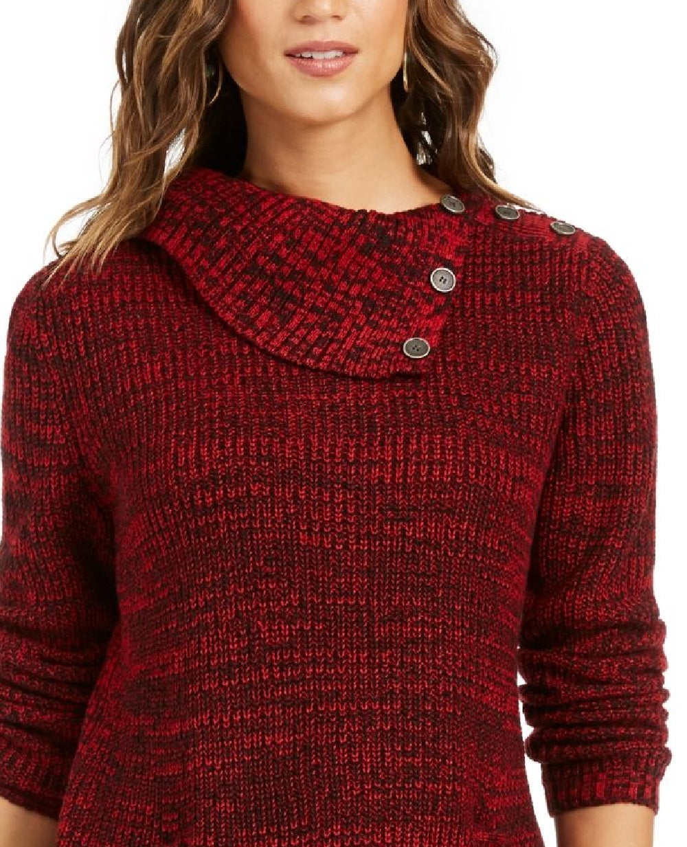 Style & Co Women's Envelope Neck Kangaroo Pocket Knit Sweater Red Size X-Small