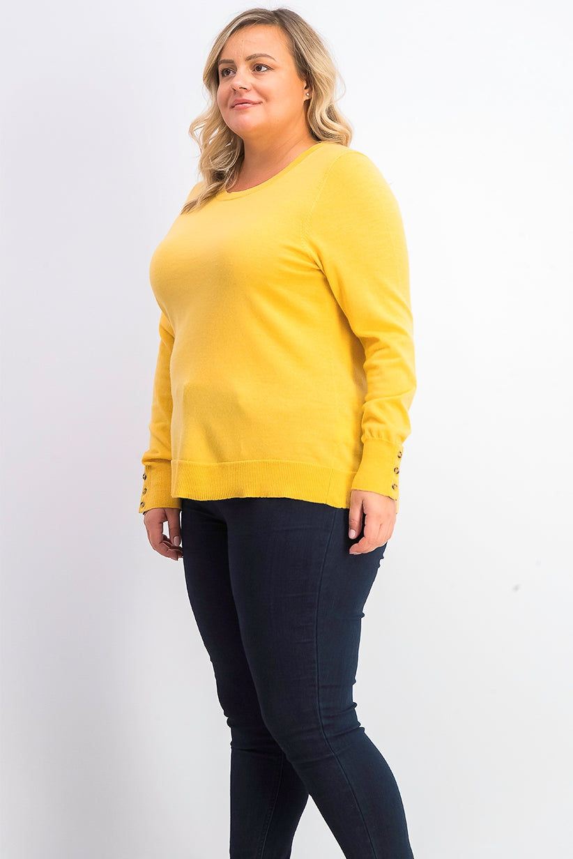 Charter Club Women's Merino Wool Button-Cuff Crewneck Sweater Gold Size XX Large