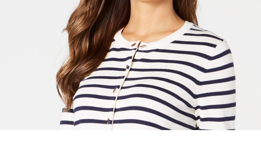Charter Club Women's Striped Grommet-Trim Cardigan Sweater White Size X-Large